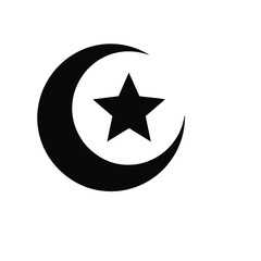Crescent moon and star islamic symbol icon