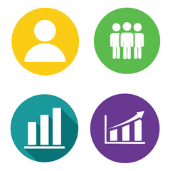 Colorful icons representing business growth teamwork and progress