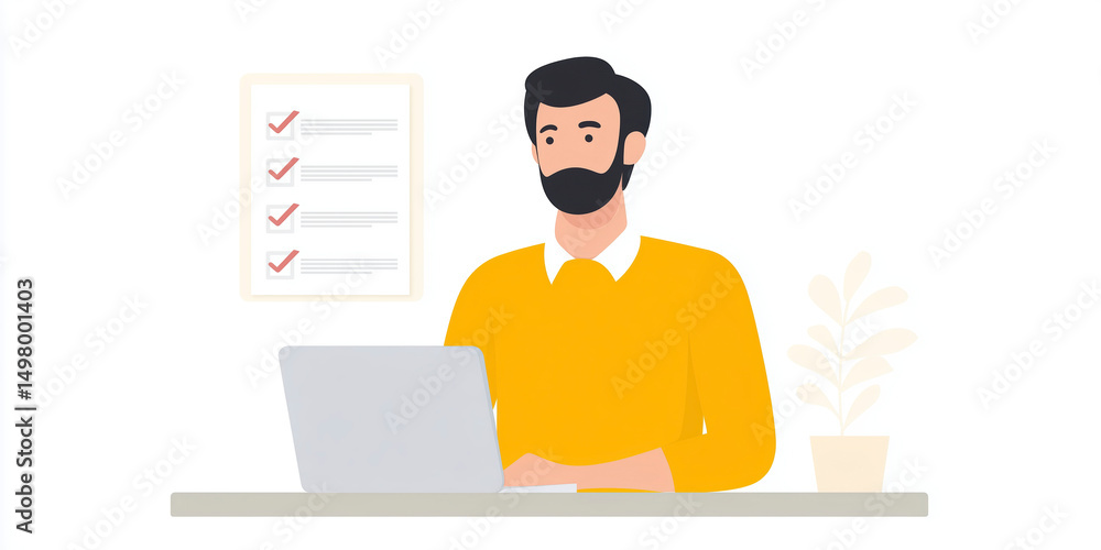 Aufkleber professional man working on laptop with checklist in background, focused on tasks and productivity, 