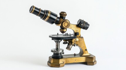 Close-up view of a scientific microscope metal lens focusing on a sample for research and analysis in a laboratory setting
