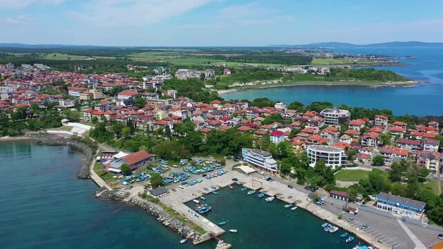 Aerial view to a sea town Tsarevo, Burgas, Bulgaria