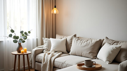 Warm and Cozy Sofa Area with Soft Furnishings