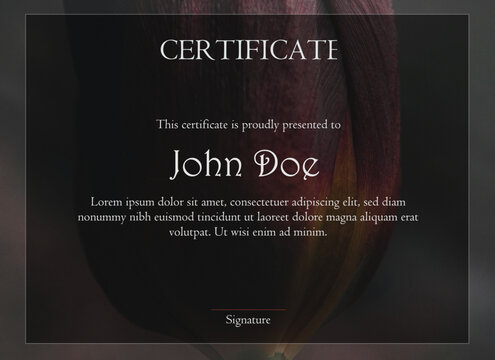 Modern Dark Floral Certificate Template for Elegant Achievements