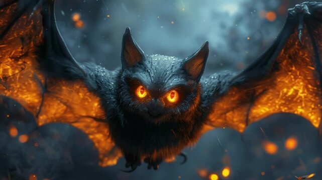 scary bat hellowen with glowing eyes at night