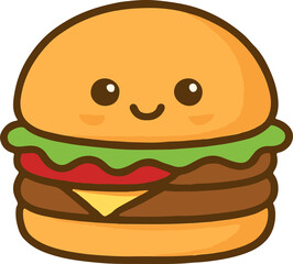 Cute Smiling Cartoon Burger with Transparent Background