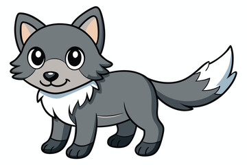 Cartoon Gray Wolf Cub with White Tail Illustration for Children's Books and Crafts