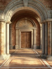 Fototapeta premium Elegant architectural entrance with columns luxurious setting interior view