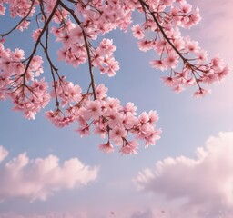 Floating pink sakura petals against a pastel sky  Gentle, dreamy aesthetic ,  gentle,  romantic,  floral