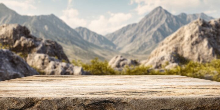 Empty Stone Platform with Mountain Landscape Background for Product Display