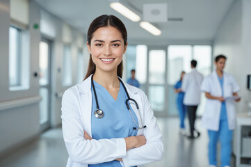 Smiling Female Healthcare Professional - African Medical Nurse in Hospital Corridor for Medical Support and World Hepatitis Day Awareness Campaigns