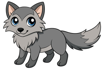 Cartoon Wolf Illustration Cute Grey Wolf with Big Blue Eyes and Fluffy Tail