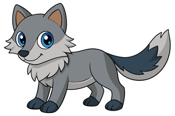 Charming Cartoon Wolf with Big Blue Eyes and Grey Fur Illustration