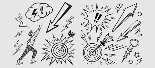 Line marker hand drawn brush arrow element set. Sketch pencil stroke vector graphic pen underline scribble icon. Hand drawn line heart, crown, star symbol highlight marker shape. Vector illustration