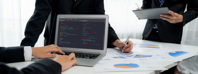 Software development programming on computer screen for brisk application and program coding