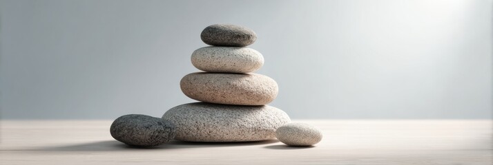 Stacked Zen Stones on Bright Background
