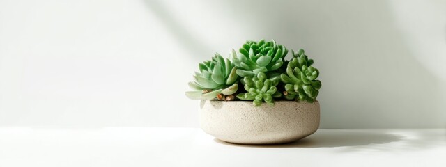 Succulent in Clay Pot on White Surface