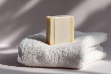 Handmade Lavender Soap on White Towel