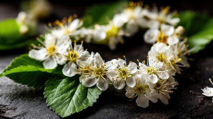 Heart shape made with hawthorn flowers and leaves for heart health