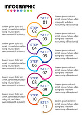 Colorful 11-step circular infographic design perfect for business presentations, workflow visuals, and process charts with a clean and modern layout.