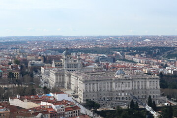 Beautiful view of the monuments of downtown Madrid, the Royal Palace and the Almudena Cathedral