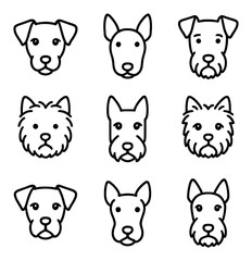 Dog breeds linear icons set. canine silhouettes and pet symbols for animal lovers