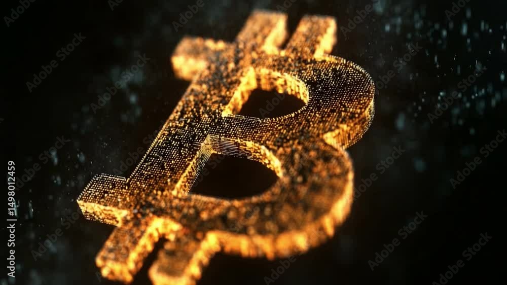 Poster golden bitcoin close-up: a striking macro shot of a gleaming golden bitcoin, its intricate details h