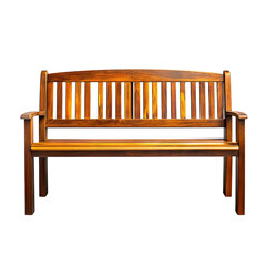 Wooden garden bench with slatted seat. Isolated white background. Png format