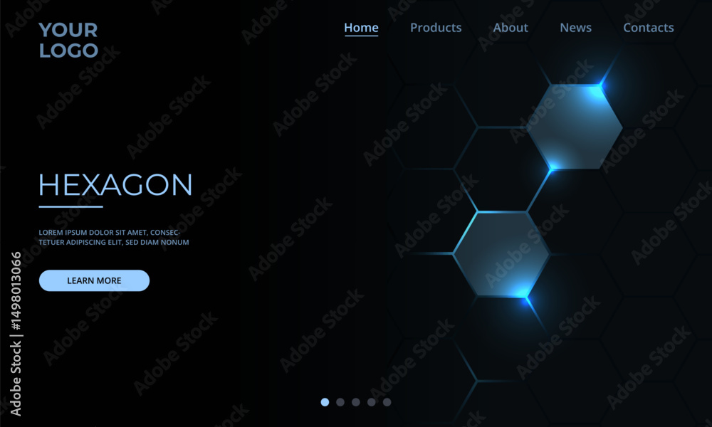 Aufkleber dark hexagon abstract technology background with blue and pink colored bright flashes under hexagon.