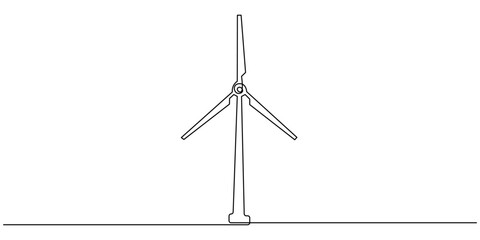 Continuous one line wind farm turbines vector illustration, Continuous one line drawing of wind turbine power , sustainable energy. Wind turbines power outline vector illustration. Editable stroke.