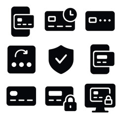 Finance and security silhouette icons set. banking and protection symbols