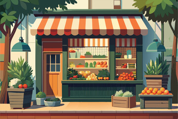 Vibrant Fruit and Vegetable Stand on Sunny Street