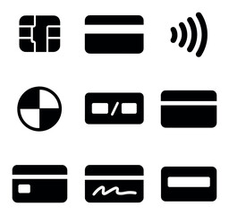 Obraz premium Credit card silhouette icons set. payment and banking symbols for finance apps