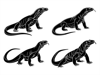 komodo dragon sihouette black vector bundle