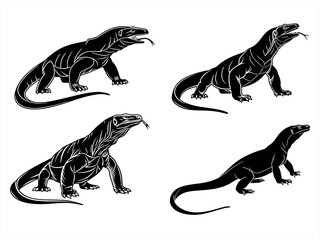 komodo dragon sihouette black vector bundle
