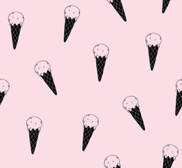 Doodle ice cream vector seamless pattern. 