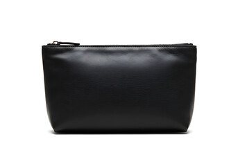 Black Leather Zipper Pouch: Small Travel Cosmetic Bag