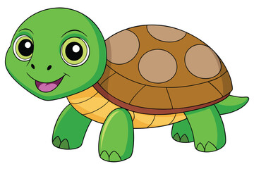 Cartoon Illustration of a Smiling Turtle with Green Skin and Brown Shell Pattern