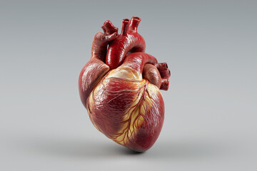 Realistic Heart Model Showcasing Cardiovascular Anatomy on Gray Background