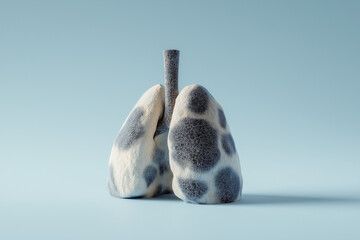 Lung Model with Dark Spots Showcasing Respiratory Disease Concept on Light Blue Background