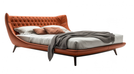 Elegant leather bed with PNG transparent background for sophisticated interiors
