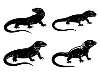 monitor lizard sihouette black vector bundle