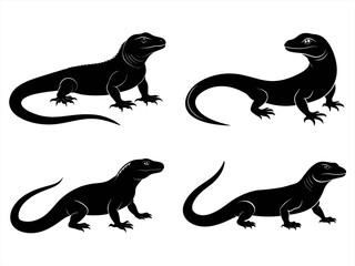 monitor lizard sihouette black vector bundle