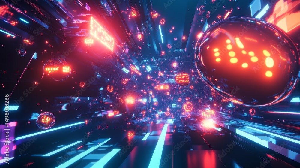 Poster floating neon binary data event in cyberspace digital environment futuristic concept for enhanced se