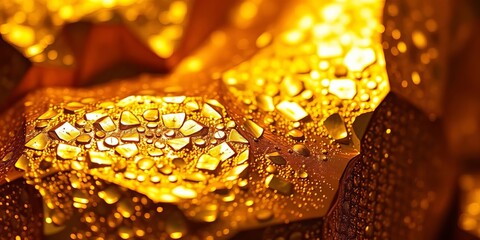 Close-up of gleaming gold, rich texture and intricate details, metallic, luxury