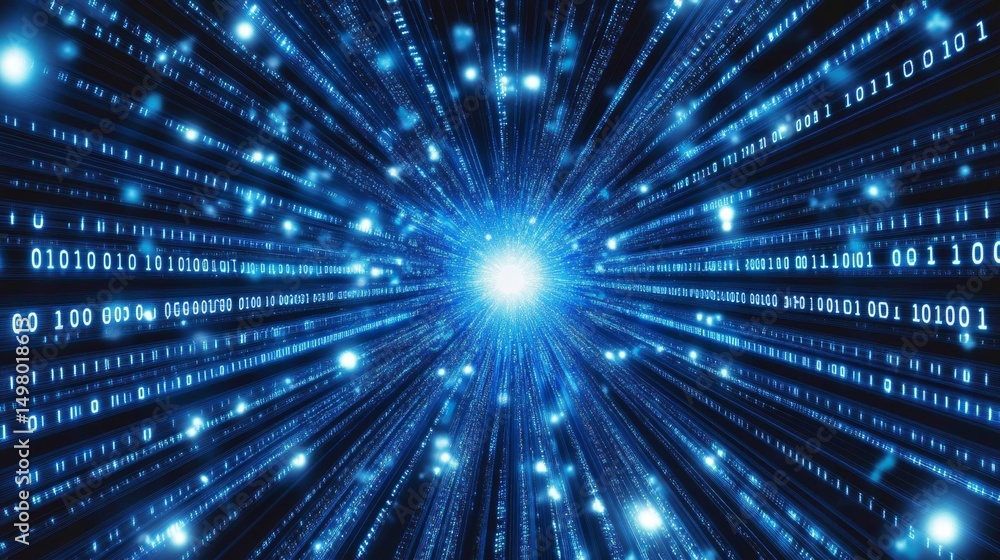 Poster exploring the depths of cyberspace a glowing network of lines in a virtual environment