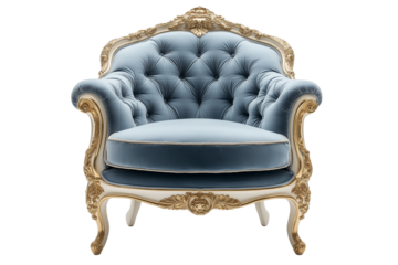 Elegant French Louis XVI Dining Chair – White & Gold Frame isolated on transparent background