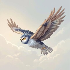 Fototapeta premium A bird with a yellow beak flying in the sky