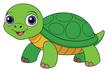 Smiling Green Cartoon Turtle with Purple Eyes and a Brown Shell Border Design
