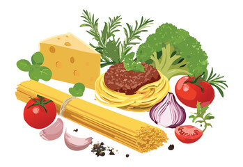 Classic Pasta Ingredients Wholesome Meal - Vector Illustration