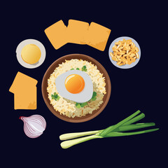 Gourmet Rice Meal Ingredients - Vector Illustration